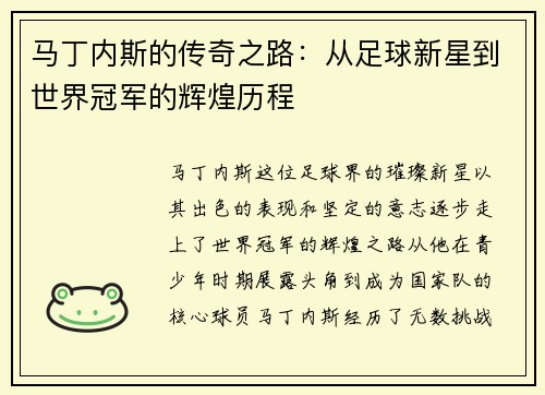 马丁内斯的传奇之路：从足球新星到世界冠军的辉煌历程