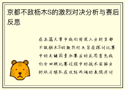 京都不敌枥木S的激烈对决分析与赛后反思